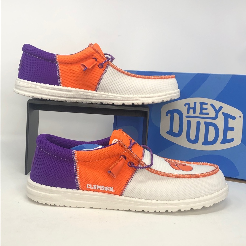 Hey Dude Mens Wally Clemson 41330-81E Orange Purple White Casual Slip On-Size 10